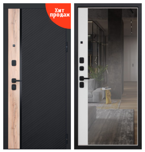 Стальная дверь "Фрегат" с зеркалом (биометрическая дверная ручка Smart lock T888)
