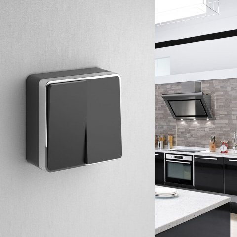 Выключатель двухклавишный Werkel Gallant черный/хром W5020035 4690389164163