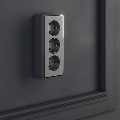Розетка тройная с/з со шторками Werkel Gallant графит рифленый W5073104 4690389163852