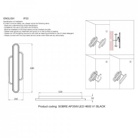 Бра Crystal Lux Sobre Ap35W Led H600 V1 Black