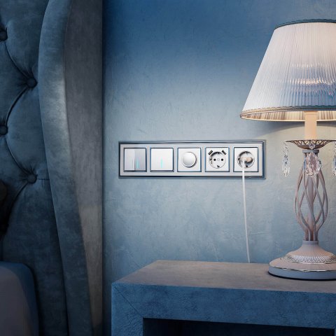 Выключатель Werkel двухклавишный проходной с подсветкой серебряный W1122106 4690389155970