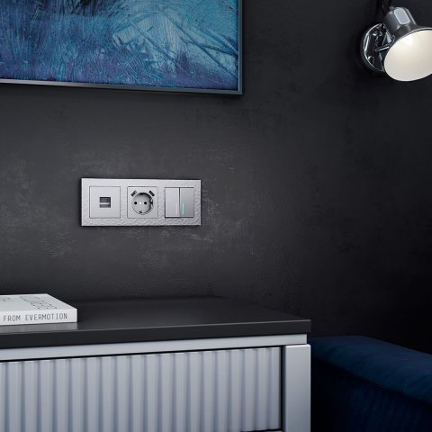 Выключатель двухклавишный с подсветкой Werkel серебряный W1120106 4690389155925