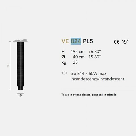 Каскадная люстра Masiero VE 824 PL5 gold Asfour