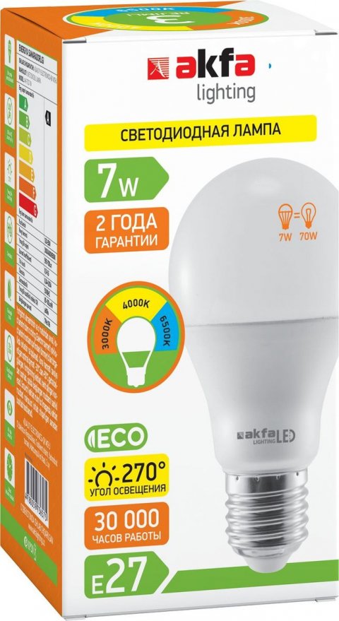 Лампа светодиодная Akfa Lighting E27 7W 3000/4000/6500K матовая FLLBL0727TCSA