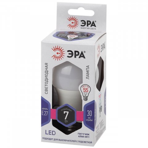Лампа светодиодная ЭРА E27 7W 6500K матовая LED A60-7W-860-E27 Б0044087