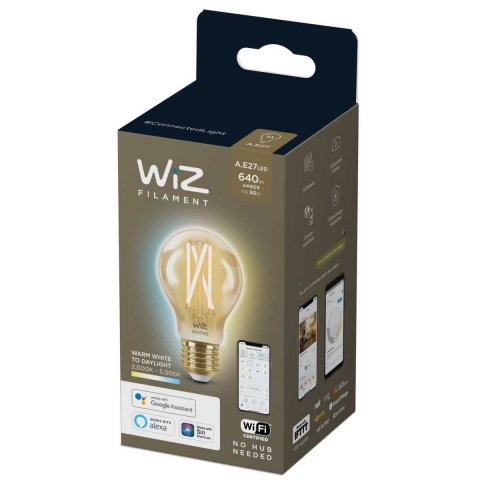 Лампа светодиодная филаментная диммируемая WiZ E27 7W 2700-6500K золотая Wi-Fi BLE50WA60E27920-50Amb1PF/6 929003017401