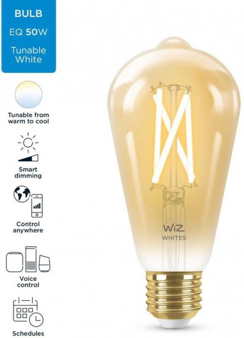 Лампа светодиодная филаментная диммируемая WiZ E27 7W 2700-6500K золото Wi-Fi BLE50WST64E27920-50Amb1PF/6 929003018701