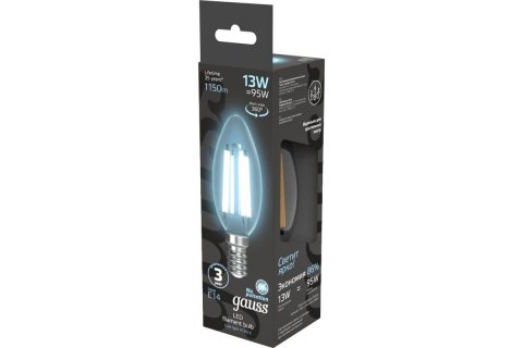 Лампа светодиодная филаментная Gauss E14 13W 4100K прозрачная 103801213