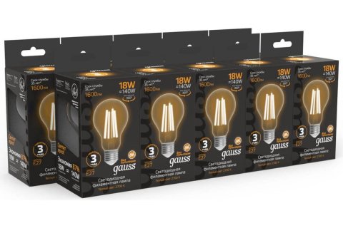 Лампа светодиодная филаментная Gauss E27 18W 2700K прозрачная 102902118