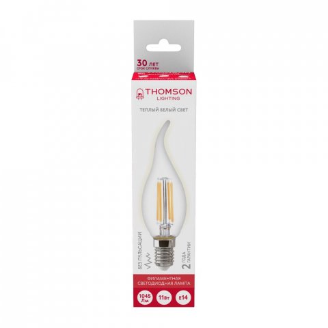 Лампа светодиодная филаментная Thomson E14 11W 2700K свеча на ветру прозрачная TH-B2079