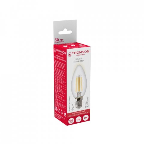 Лампа светодиодная филаментная Thomson E14 11W 2700K свеча прозрачная TH-B2071