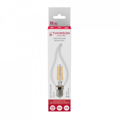 Лампа светодиодная филаментная Thomson E14 11W 4500K свеча на ветру прозрачная TH-B2080