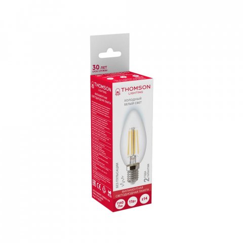Лампа светодиодная филаментная Thomson E14 11W 6500K свеча прозрачная TH-B2371