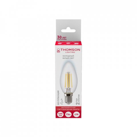 Лампа светодиодная филаментная Thomson E14 11W 6500K свеча прозрачная TH-B2371