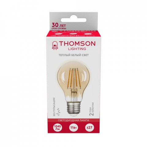Лампа светодиодная филаментная Thomson E27 11W 2400K груша прозрачная TH-B2112