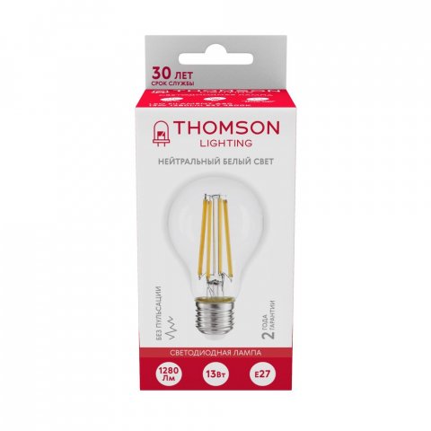 Лампа светодиодная филаментная Thomson E27 13W 4500K груша прозрачная TH-B2368