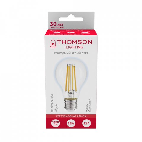 Лампа светодиодная филаментная Thomson E27 13W 6500K груша прозрачная TH-B2369