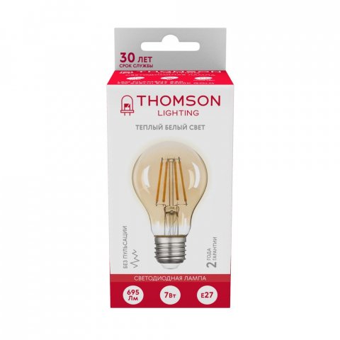 Лампа светодиодная филаментная Thomson E27 7W 2400K груша прозрачная TH-B2110