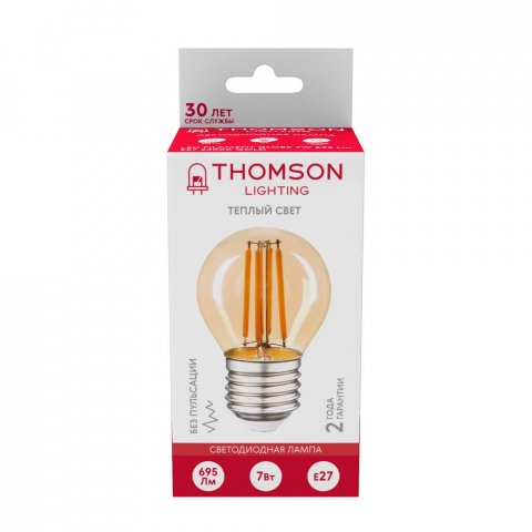 Лампа светодиодная филаментная Thomson E27 7W 2400K шар прозрачная TH-B2126
