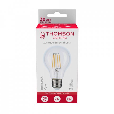 Лампа светодиодная филаментная Thomson E27 7W 6500K груша прозрачная TH-B2330