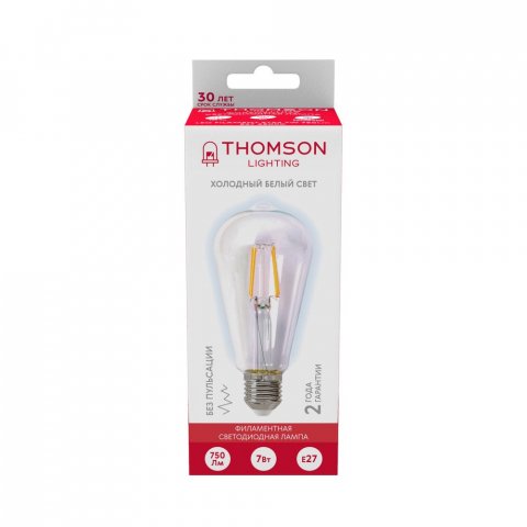 Лампа светодиодная филаментная Thomson E27 7W 6500K прямосторонняя трубчатая прозрачная TH-B2341