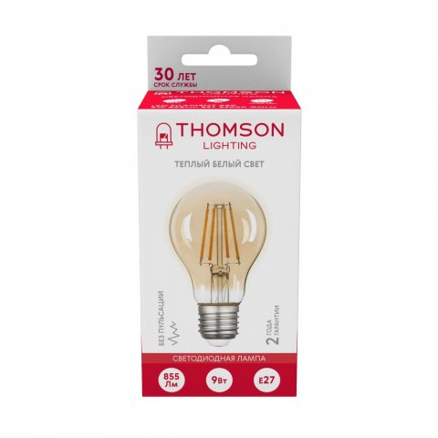 Лампа светодиодная филаментная Thomson E27 9W 2400K груша прозрачная TH-B2111