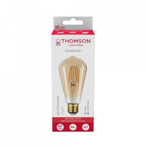 Лампа светодиодная филаментная Thomson E27 9W 2400K прямосторонняя трубчатая прозрачная TH-B2130