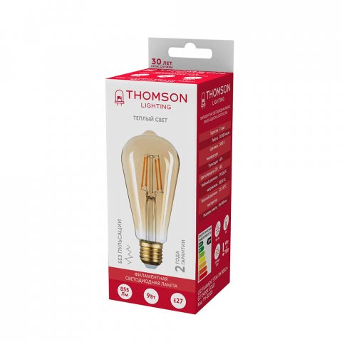 Лампа светодиодная филаментная Thomson E27 9W 2400K прямосторонняя трубчатая прозрачная TH-B2130
