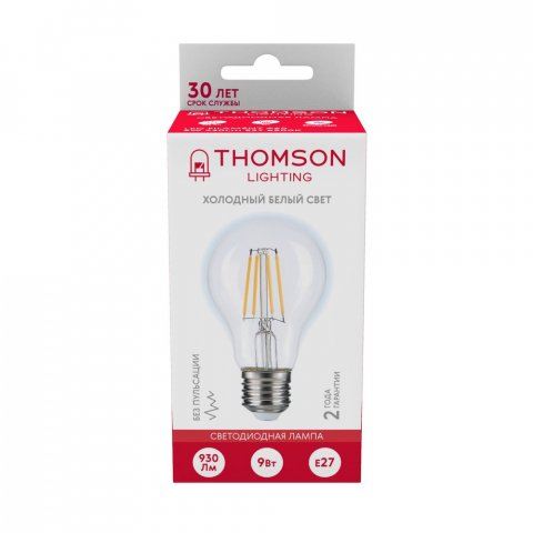Лампа светодиодная филаментная Thomson E27 9W 6500K груша прозрачная TH-B2331