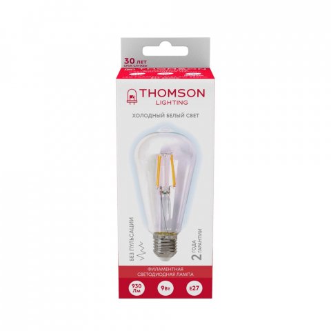 Лампа светодиодная филаментная Thomson E27 9W 6500K прямосторонняя трубчатая прозрачная TH-B2342