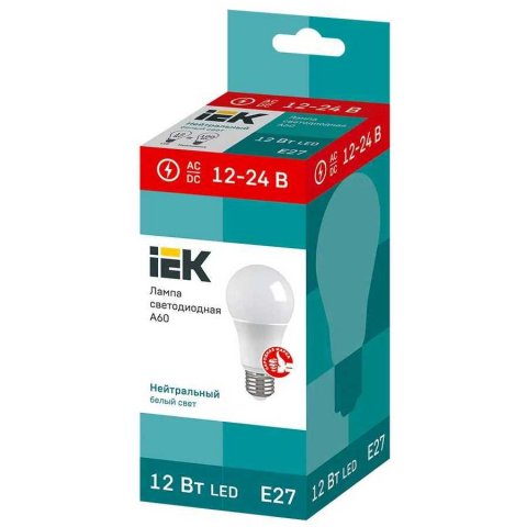 Лампа светодиодная IEK E27 12W 4000K матовая LLE-A60-12-12-24-40-E27