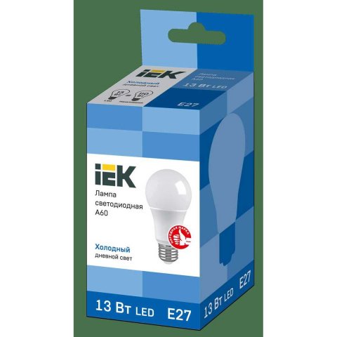 Лампа светодиодная IEK E27 13W 6500K матовая LLE-A60-13-230-65-E27