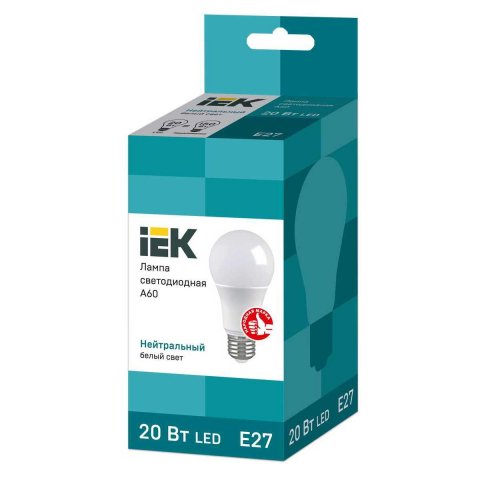 Лампа светодиодная IEK E27 20W 4000K матовая LLE-A60-20-230-40-E27