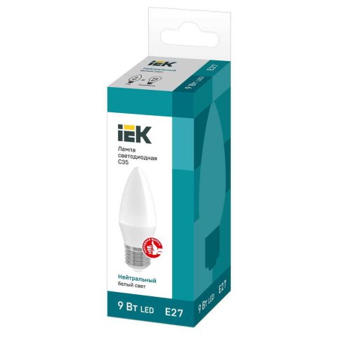 Лампа светодиодная IEK E27 9W 4000K матовая LLE-C35-9-230-40-E27
