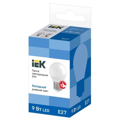 Лампа светодиодная IEK E27 9W 6500K матовая LLE-G45-9-230-65-E27