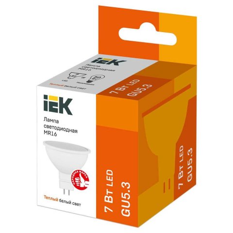 Лампа светодиодная IEK GU5.3 7W 3000K матовая LLE-MR16-7-230-30-GU5