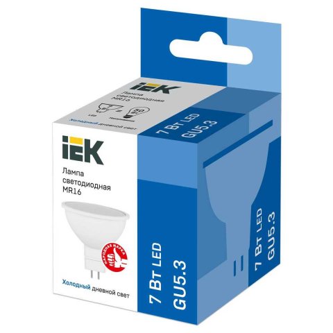 Лампа светодиодная IEK GU5.3 7W 6500K матовая LLE-MR16-7-230-65-GU5