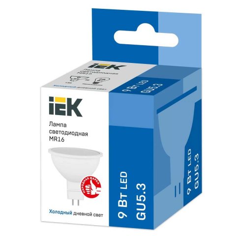 Лампа светодиодная IEK GU5.3 9W 6500K матовая LLE-MR16-9-230-65-GU5