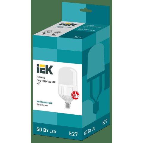 Лампа светодиодная сверхмощная IEK E27 50W 4000K матовая LLE-HP-50-230-40-E27