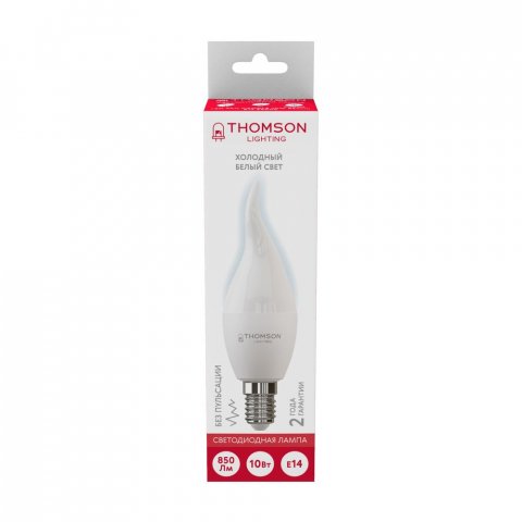 Лампа светодиодная Thomson E14 10W 6500K свеча на ветру матовая TH-B2313