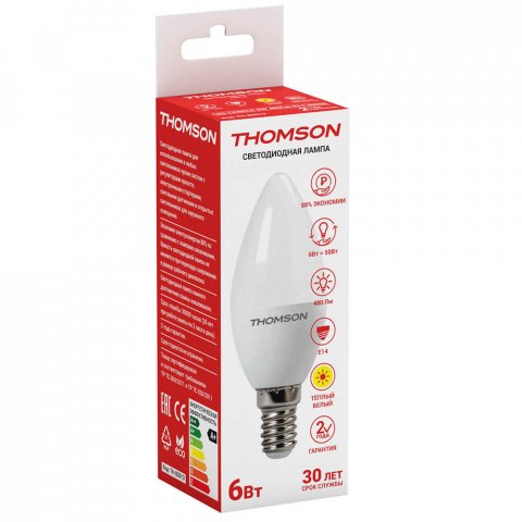 Лампа светодиодная Thomson E14 6W 3000K свеча матовая TH-B2013