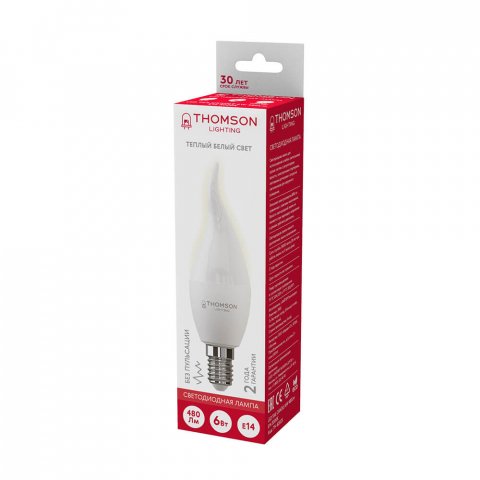 Лампа светодиодная Thomson E14 6W 3000K свеча на ветру матовая TH-B2025
