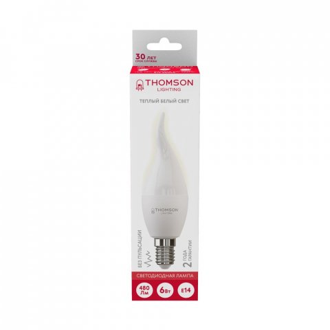 Лампа светодиодная Thomson E14 6W 3000K свеча на ветру матовая TH-B2025