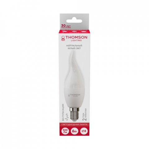 Лампа светодиодная Thomson E14 6W 4000K свеча на ветру матовая TH-B2026