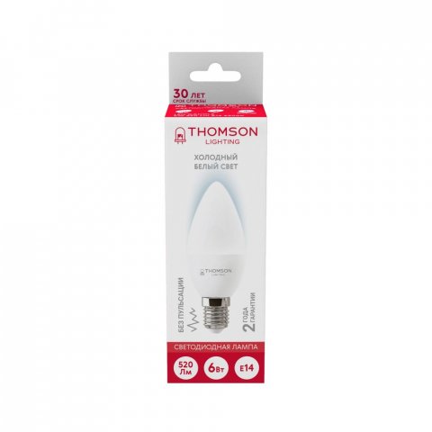 Лампа светодиодная Thomson E14 6W 6500K свеча матовая TH-B2307