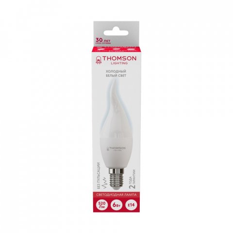Лампа светодиодная Thomson E14 6W 6500K свеча на ветру матовая TH-B2360