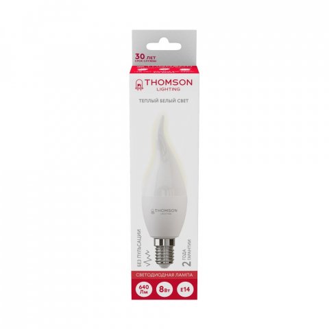 Лампа светодиодная Thomson E14 8W 3000K свеча на ветру матовая TH-B2027