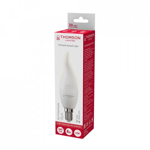 Лампа светодиодная Thomson E14 8W 3000K свеча на ветру матовая TH-B2027