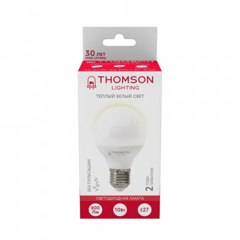 Лампа светодиодная Thomson E27 10W 3000K шар матовая TH-B2041