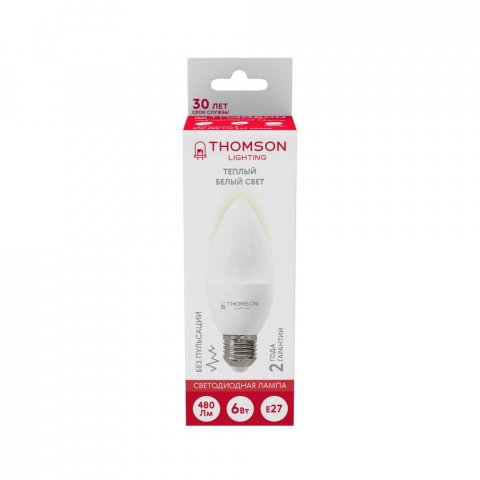 Лампа светодиодная Thomson E27 6W 3000K свеча матовая TH-B2357